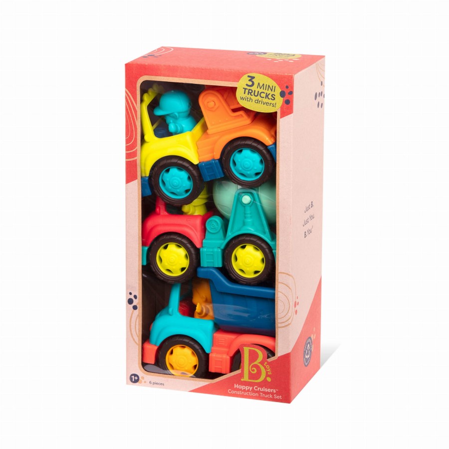 Happy Cruisers – zestaw 3 samochodów budowlanych z figurkami kierowców / B.Toys