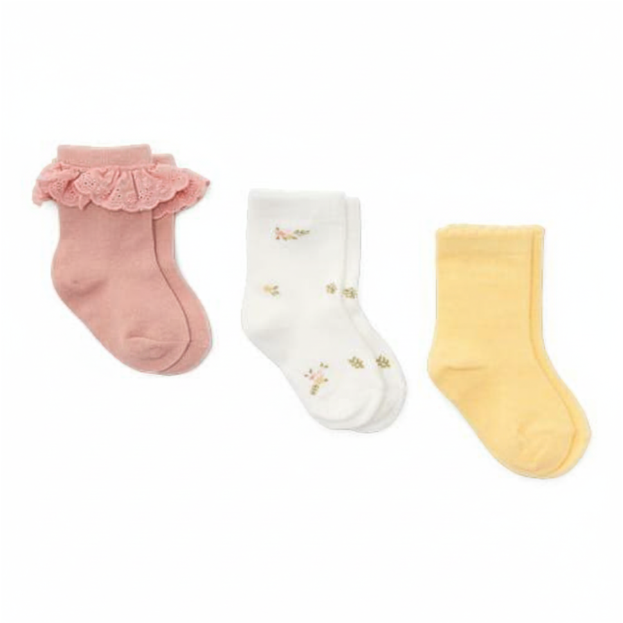 Skarpetki 3-pak: Flower Pink, White Meadows, Honey Yellow / Little Dutch