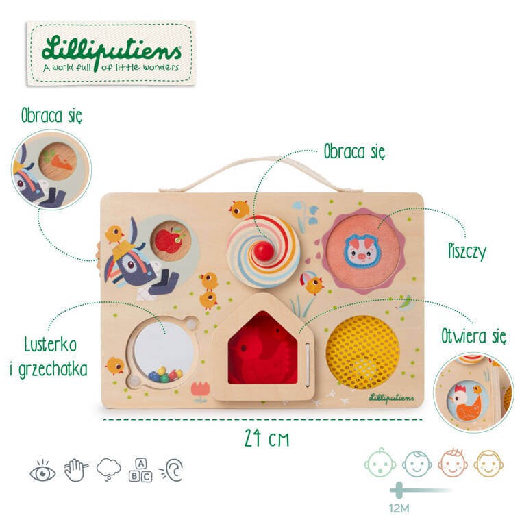 Drewniana tablica manipulacyjna walizka Farma 12 m+ / Lilliputiens