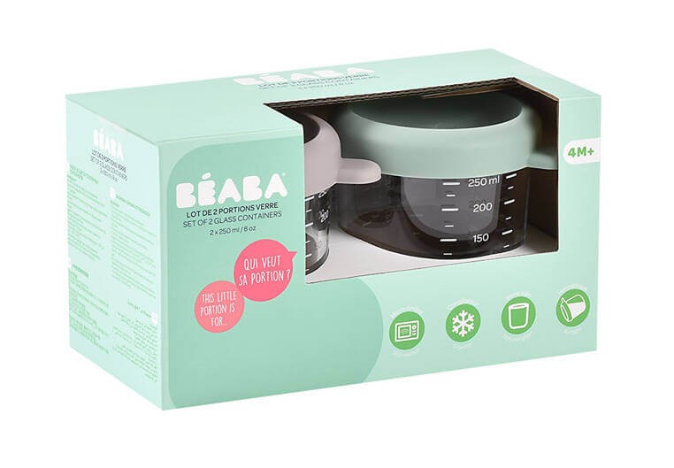 Zestaw pojemników słoiczków szklanych z zamknięciem 2 x 250 ml Sage green-Gazelle / Beaba