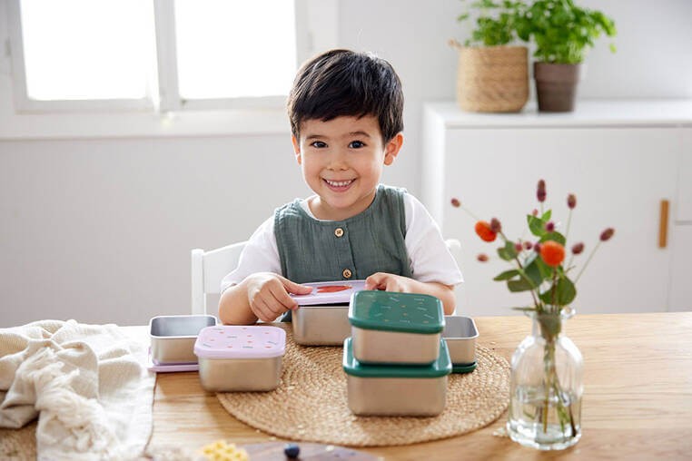 Pojemnik na przekąski snackbox ze stali nierdzewnej 3 szt. Happy Rascals Smile green / Lassig