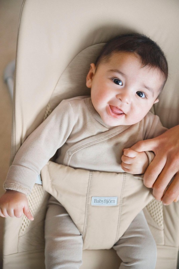 BABYBJORN - leżaczek BALANCE SOFT WOVEN, JERSEY Tri Fabric, Jasny Beż