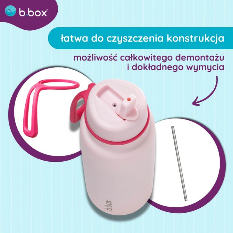 Butelka termiczna ze składanym ustnikiem, termos ze stali nierdzewnej - Pink Paradise, 1l / b.box