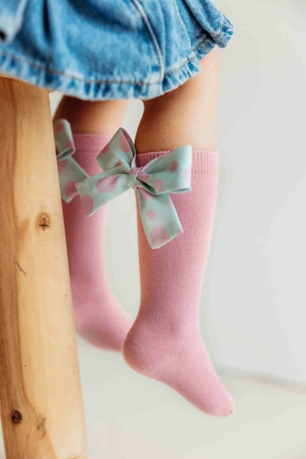 Podkolanówki z kokardką Mon Cheri - Różowe / Mama's Feet