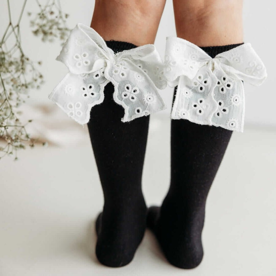 Podkolanówki z kokardką Mon Cheri -  Czarne / Mama's Feet