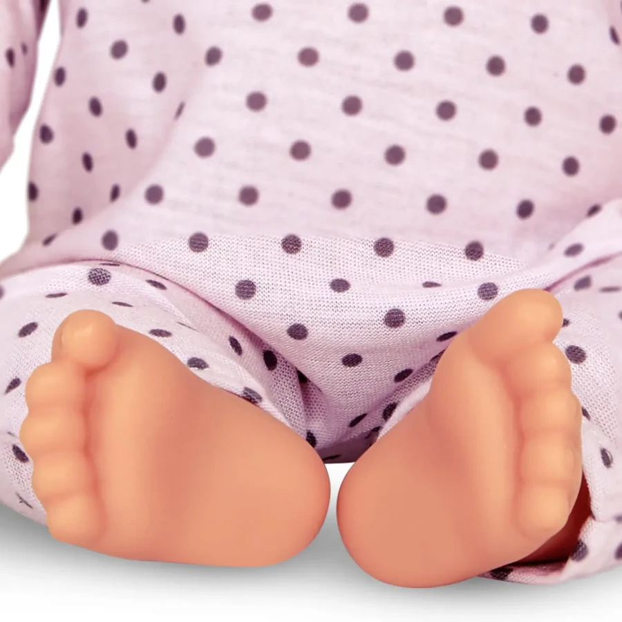 Lalka niemowlę ze smoczkiem, w piżamce w kropeczki i czapeczce / LullaBaby