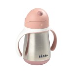 Butelka - kubek niekapek stalowa ze słomką 250 ml - old pink / Beaba