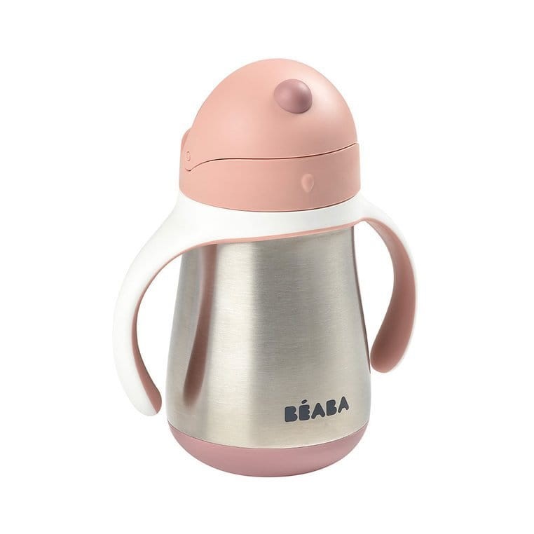 Butelka - kubek niekapek stalowa ze słomką 250 ml - old pink / Beaba