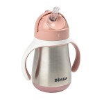 Butelka - kubek niekapek stalowa ze słomką 250 ml - old pink / Beaba