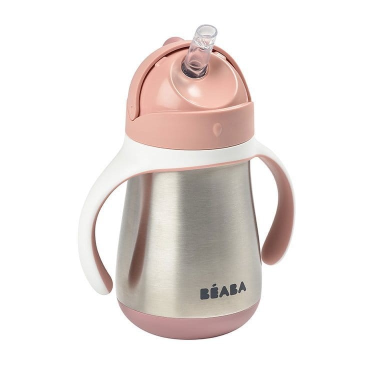 Butelka - kubek niekapek stalowa ze słomką 250 ml - old pink / Beaba