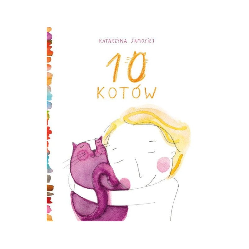 Okładka książki - narysowana dziewczynka ściska kota