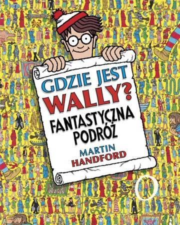 Okładka książki - wyszukiwanki z Wallym - mężczyzną w kolorowej czerwono-białej czapeczce z pomponem i okularach