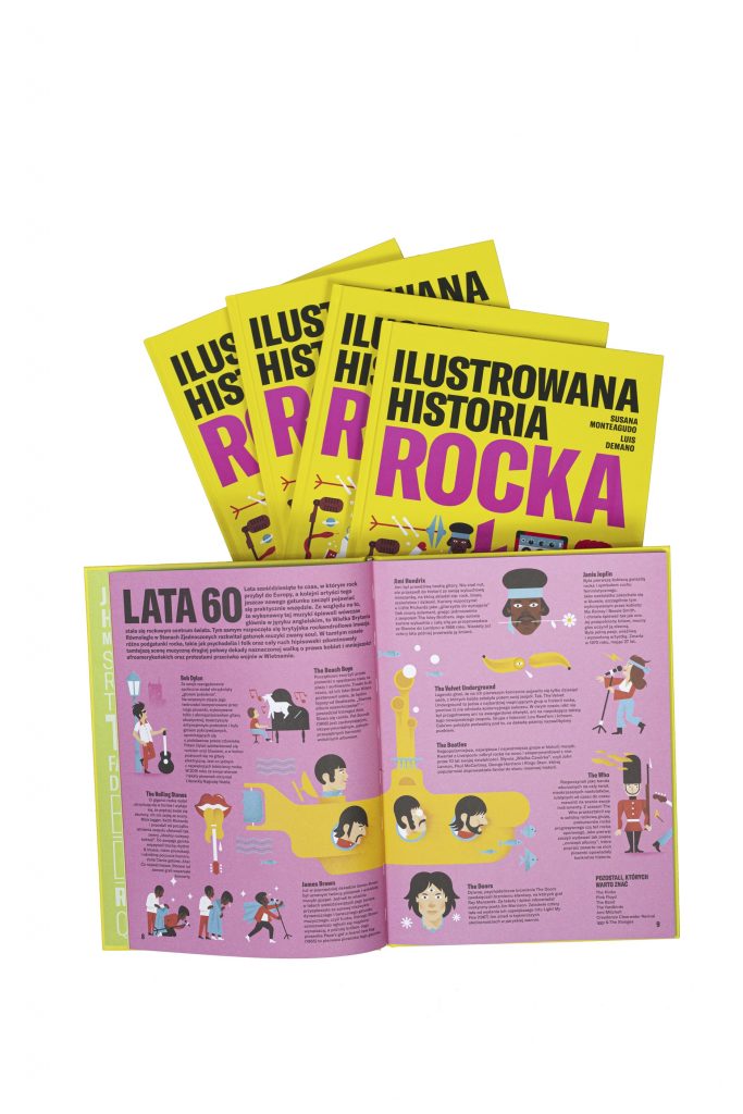 Kilka książek zamkniętych, żółtych z tytułem plus jedna otwarta