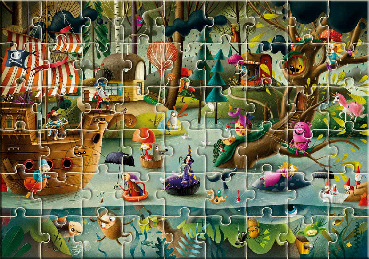 Puzzle ukazujące przepięknie narysowaną Krainę Czarów