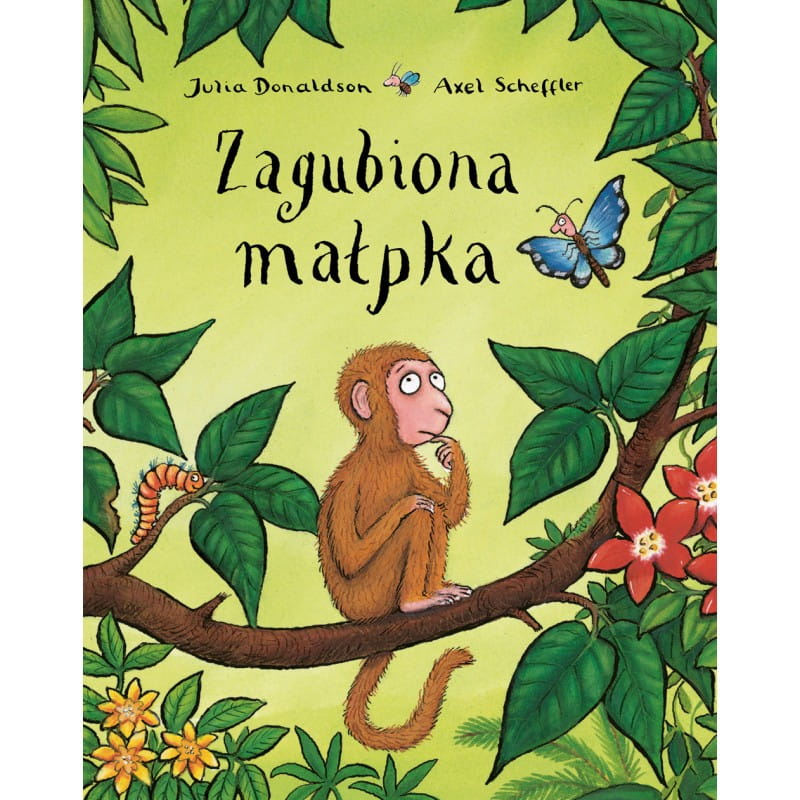 Okładka książki - małpka na drzewie, a wokół latają motylki