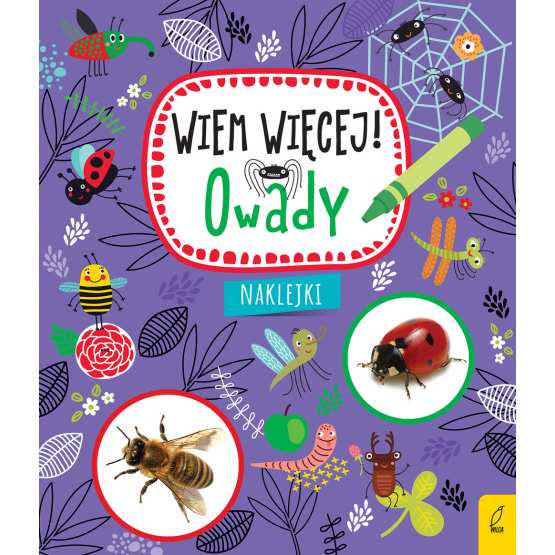 Fioletowa okładka a na niej - pajęczyny, pająki, biedronki, pszczoła, komary, muszki